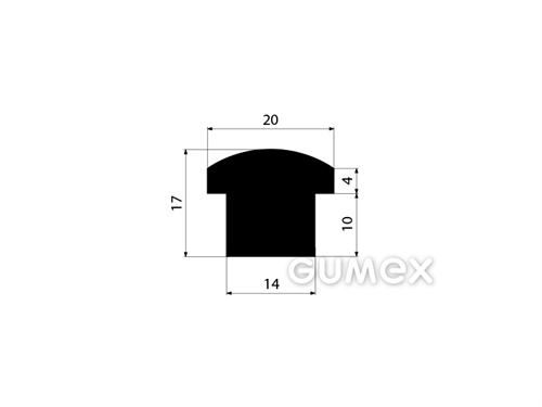 Gumový profil tvaru "T", 17x20/14mm, 60°ShA, NBR, -40°C/+70°C, čierny